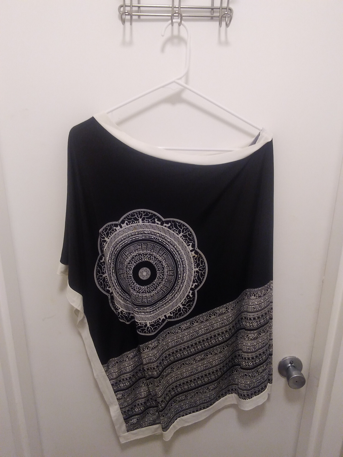 Tribal Print WOMEN’S ONE SHOULDER TOP BLOUSE Short Stretch Fit Black White