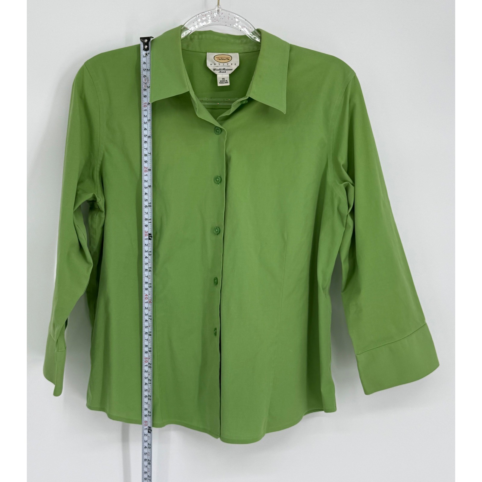 Talbots Petites Green Button Down Blouse Wrinkle Resistant Stretch Sz 16P