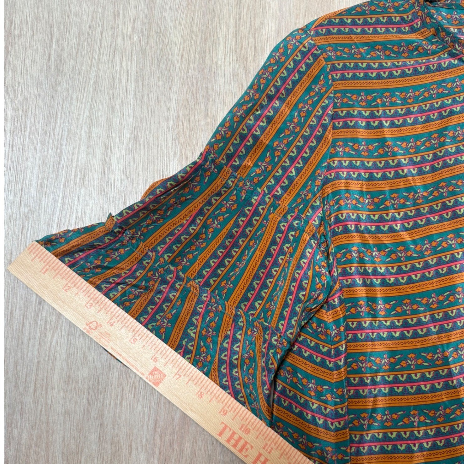 Sézane Ethel Blouse Havana Green Orange Stripes 100% Silk Top Size FR 38 US 6/M