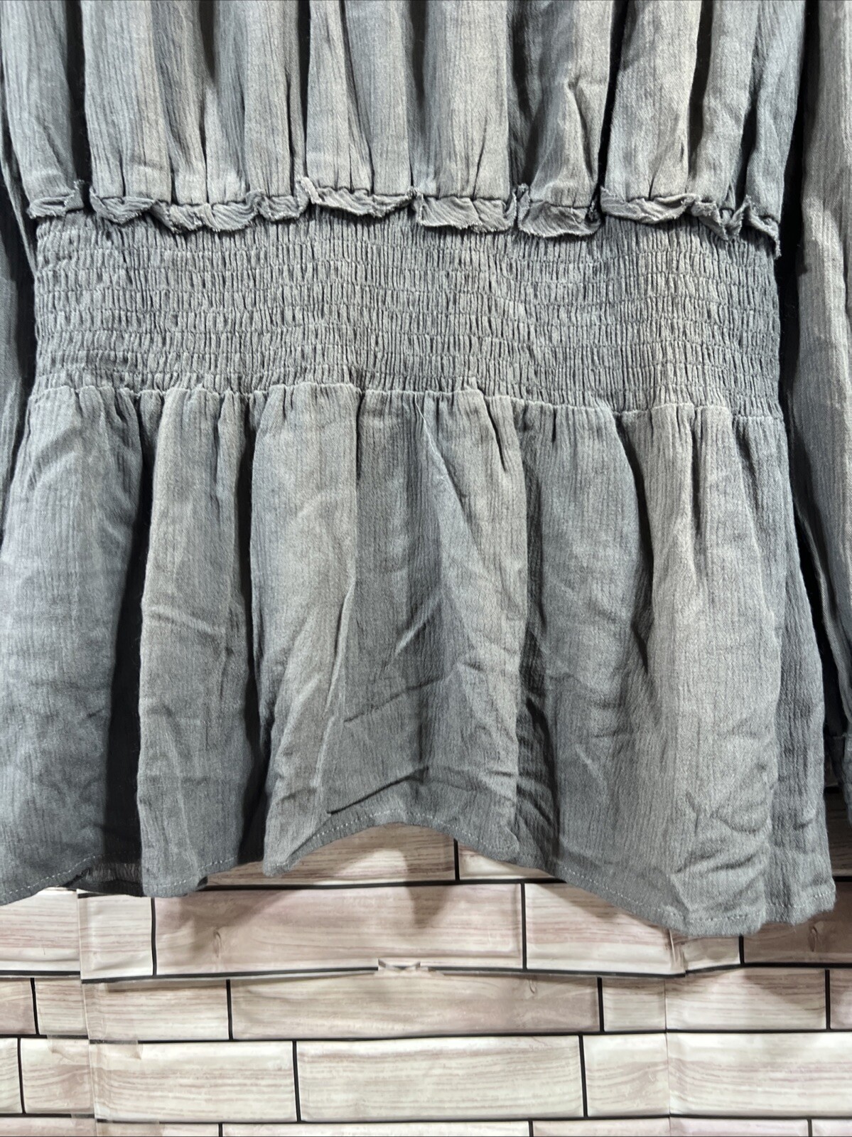 pink+sophie womens L blouse Charcoal grey long sleeve v neck tie tunic boho