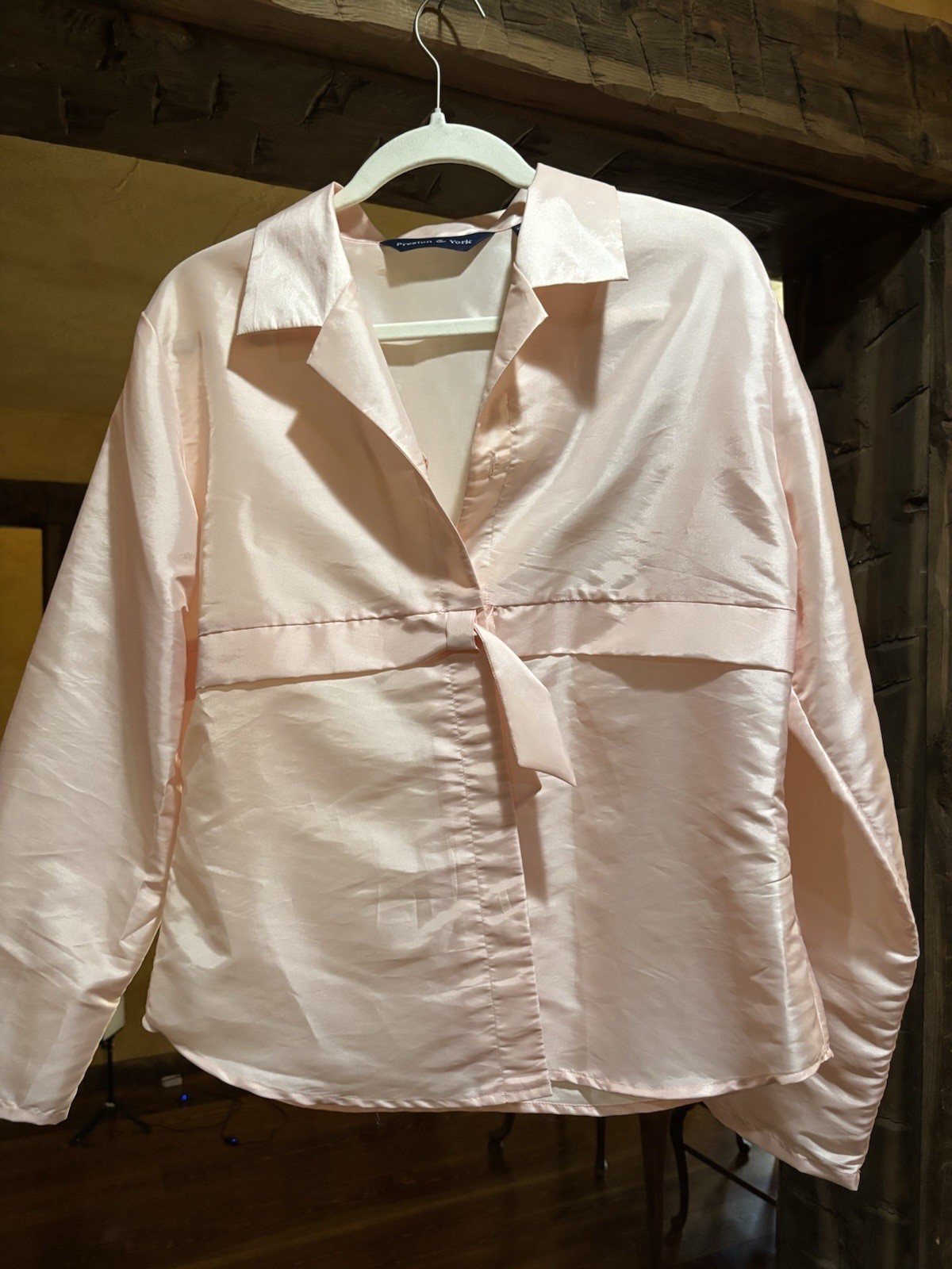 Preston & York Top Women’s 14 Pink Long Sleeve Front Tie Polyester/Nylon Blend