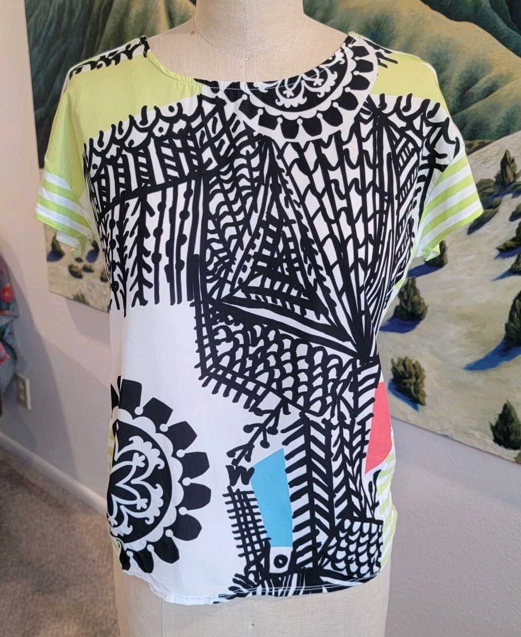 Desigual By Christian Lacroix Shirt Abstract Art To Wear Modern Designer Small