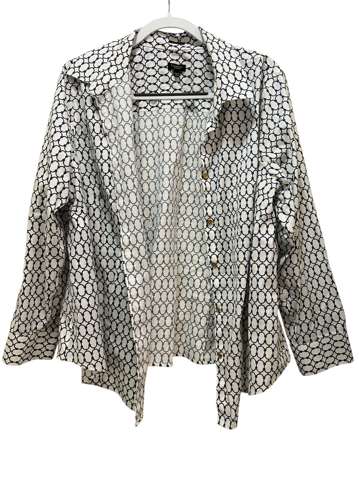 TALBOTS Blue And White Wrinkle Resistant Button Up Shirt Size 22Wp Chain Design