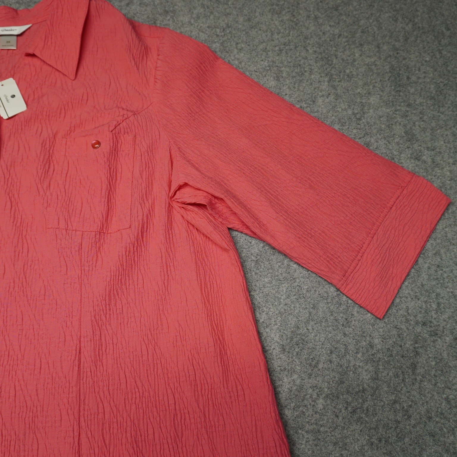 CJ Banks Women’s 3X Coral Button Front Textured Top Cotton Blend New