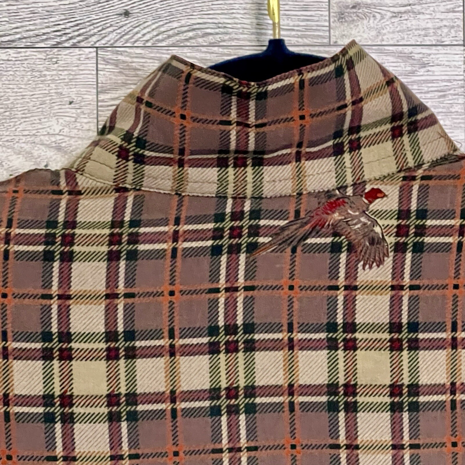 JH Collectibles Size Sm/Med Plaid Top w/Pheasants Fabric Covered Buttons Scarf