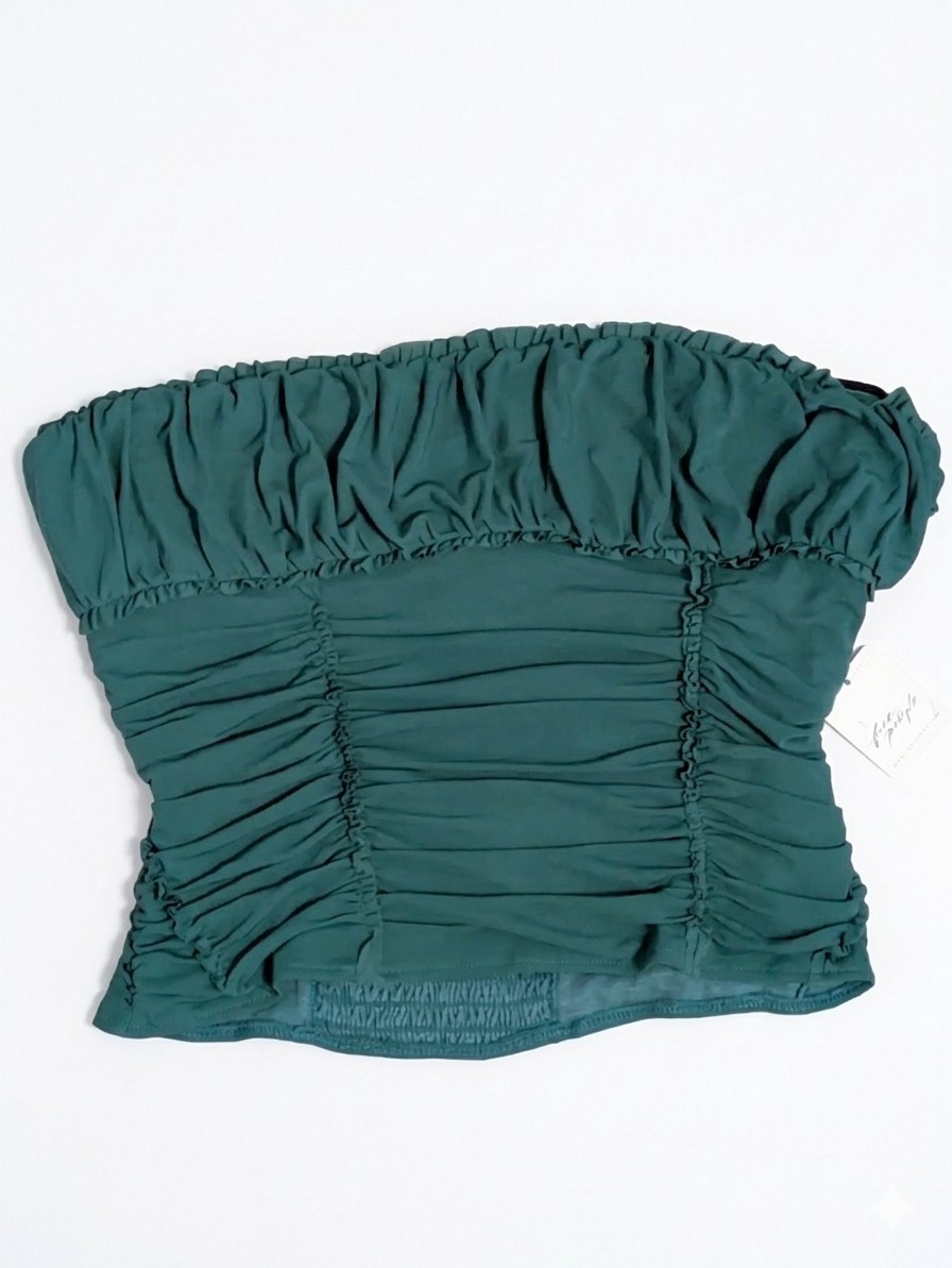 Free People Uncut Emerald Ruched Tube Top NWT Green Smocked Crop Top Large