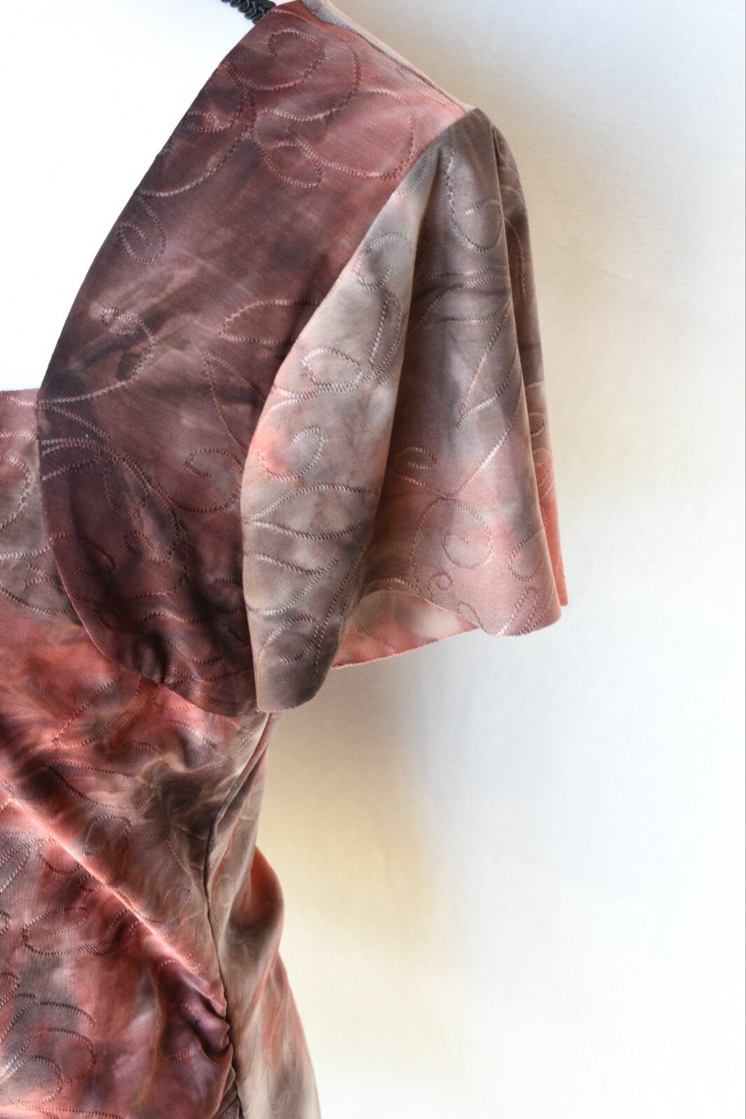 Boho Gathered Panel Blouse Flutter Sleeves Lined Fairy Tie Dye Abstract Design
