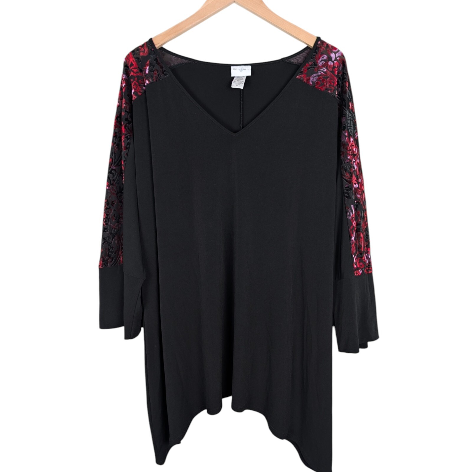 Jaclyn Smith Womens 3X Black Red Velvet Burnout Tunic Top