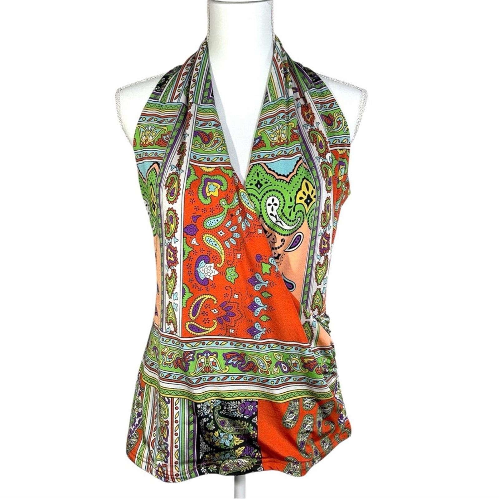 Joy Joy Halter Top Paisley Pattern Colorful Silky Feel Size Small Sleeveless