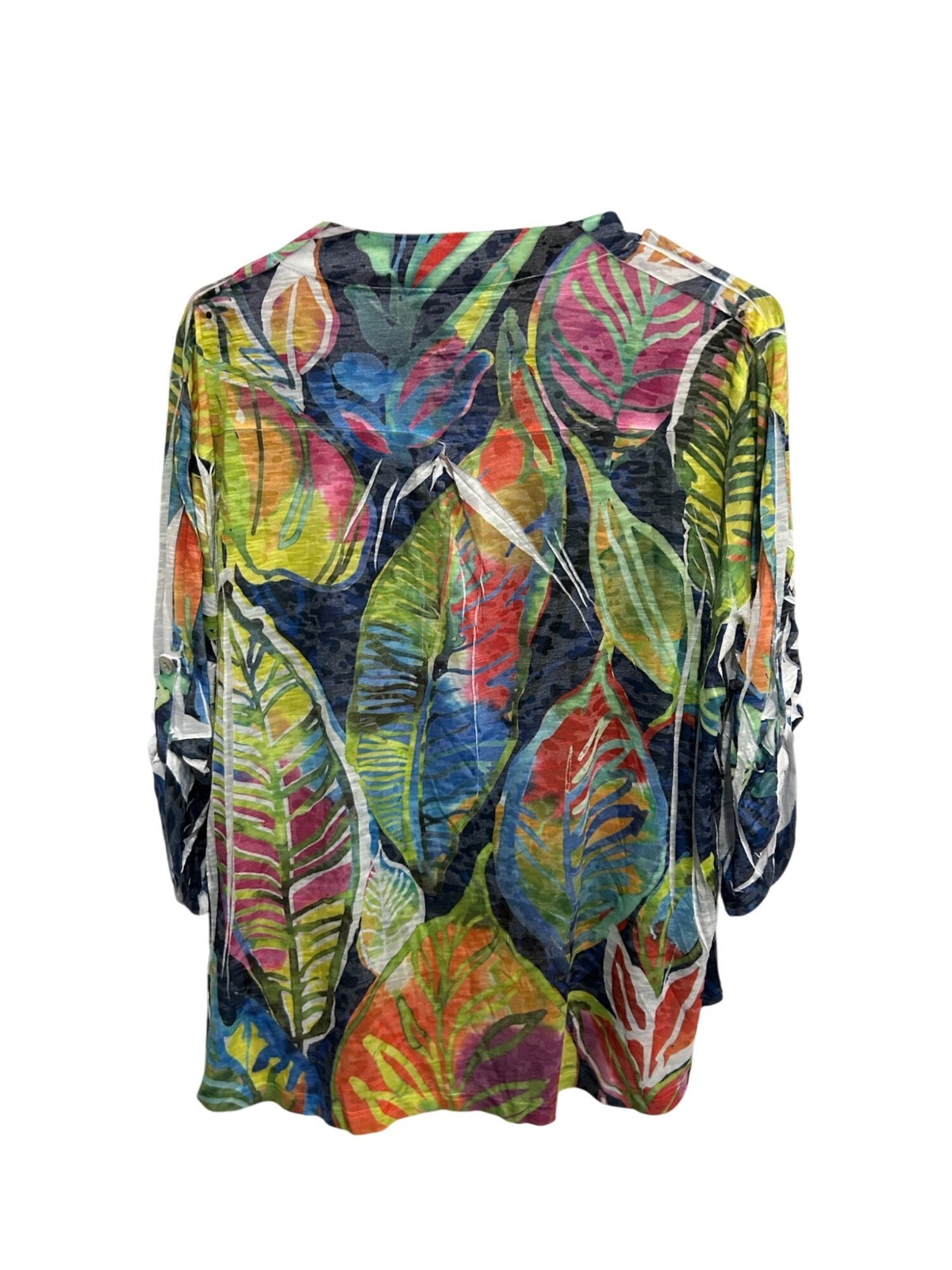 Impulse California Tropical Leaf Print Blouse Multicolor Sz Large Beach NWT