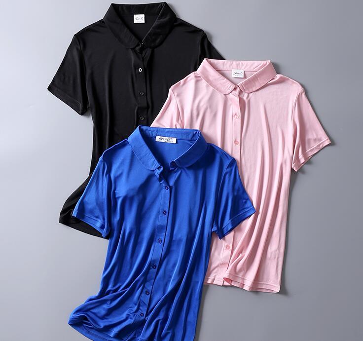 Women’s 50% Silk 50% Viscose Short Sleeve Polo Shirt T-Shirts top blouse SG318