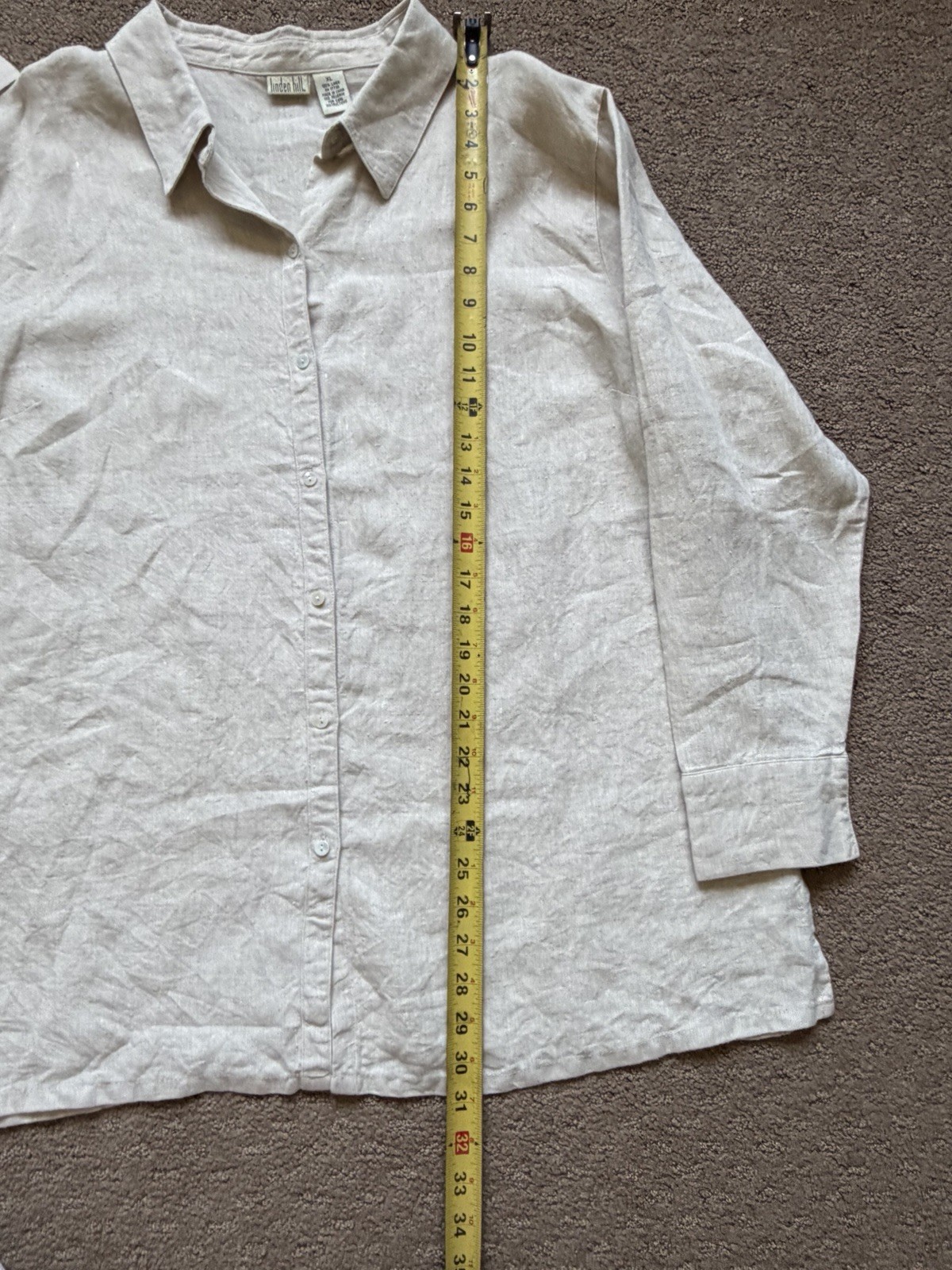 Linden Hill 100% Linen Button Up Shirt Women’s XL Beige Long Sleeve Relaxed Fit