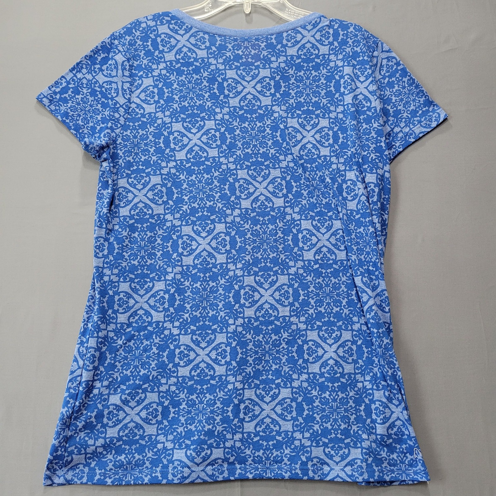 Joe Fresh Blue Floral Shirt Short Sleeves Round Neck Casual Tee Top Women Size L