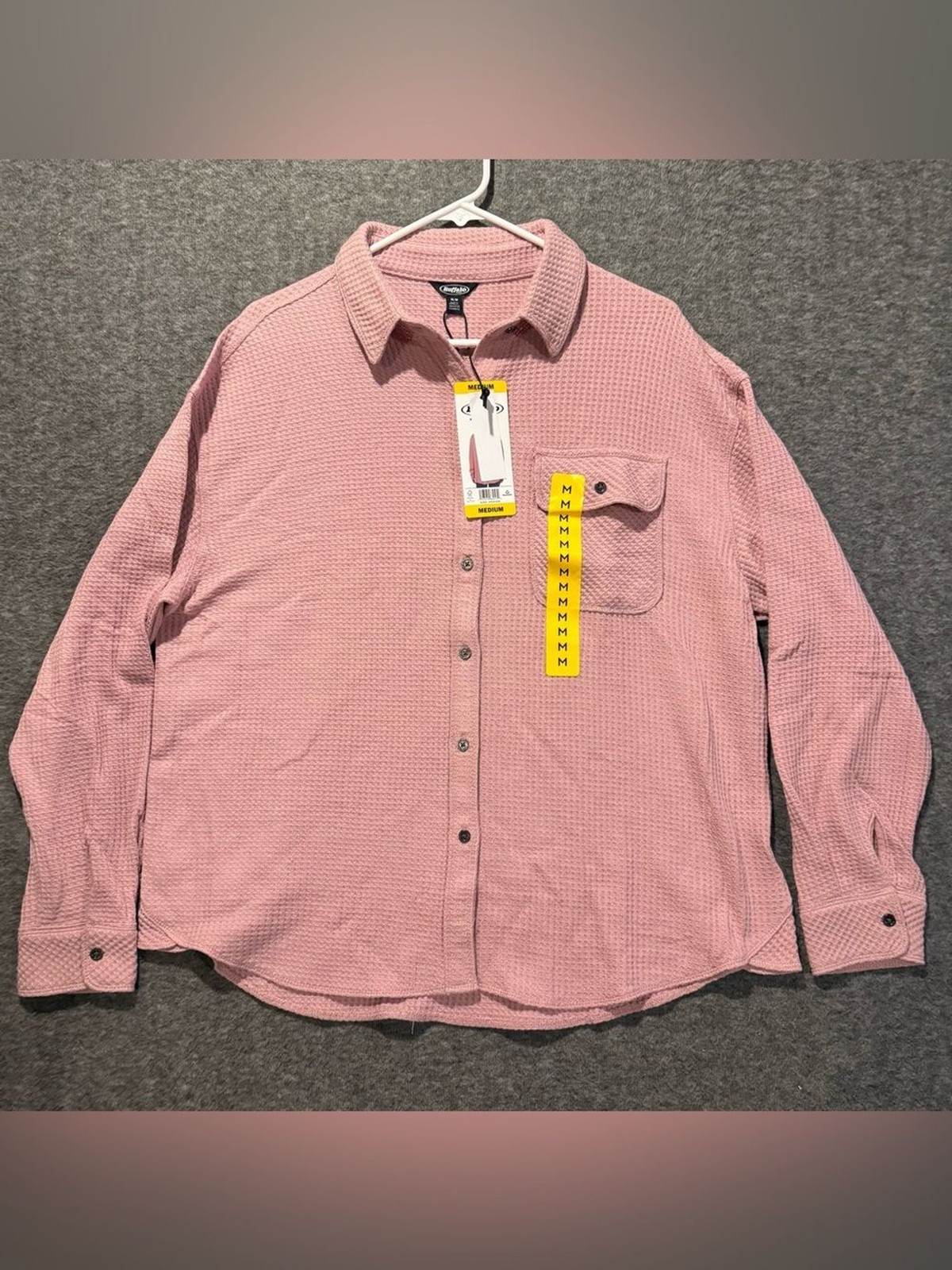 Buffalo Waffle Knit Shirt Womens M Pink Soft Button Up Textured Comfy Casual NWT
