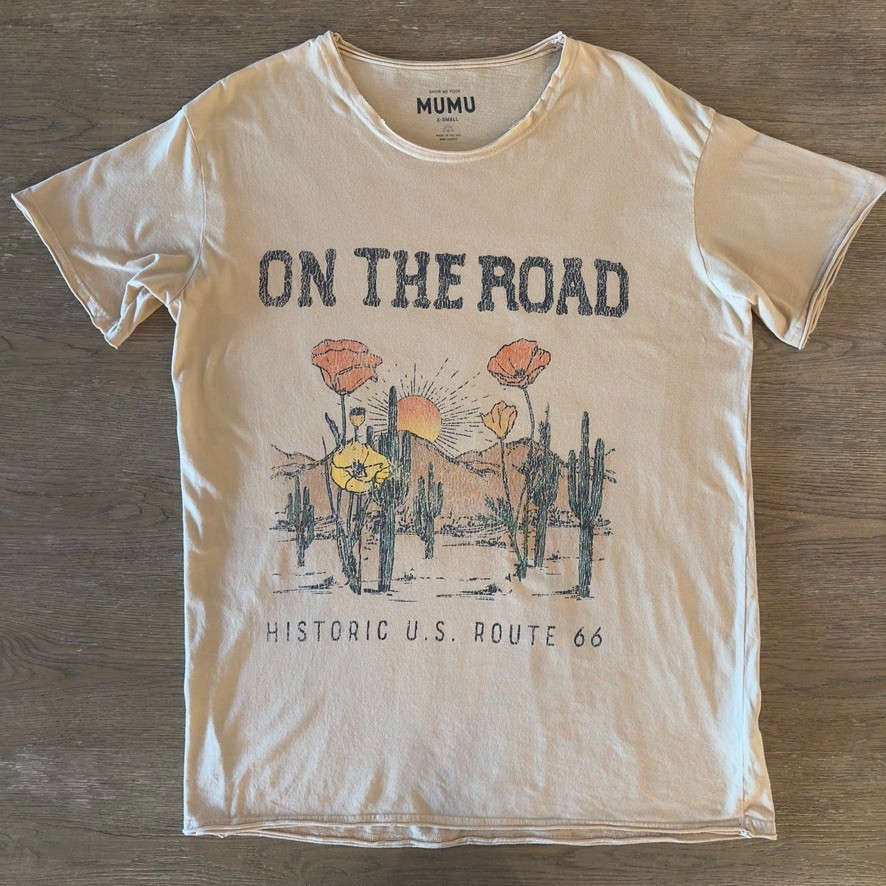 ✈️ Show Me Your Mumu-“On the Road” Airport Tee-Route 66-Festival Boho Top-Sze XS