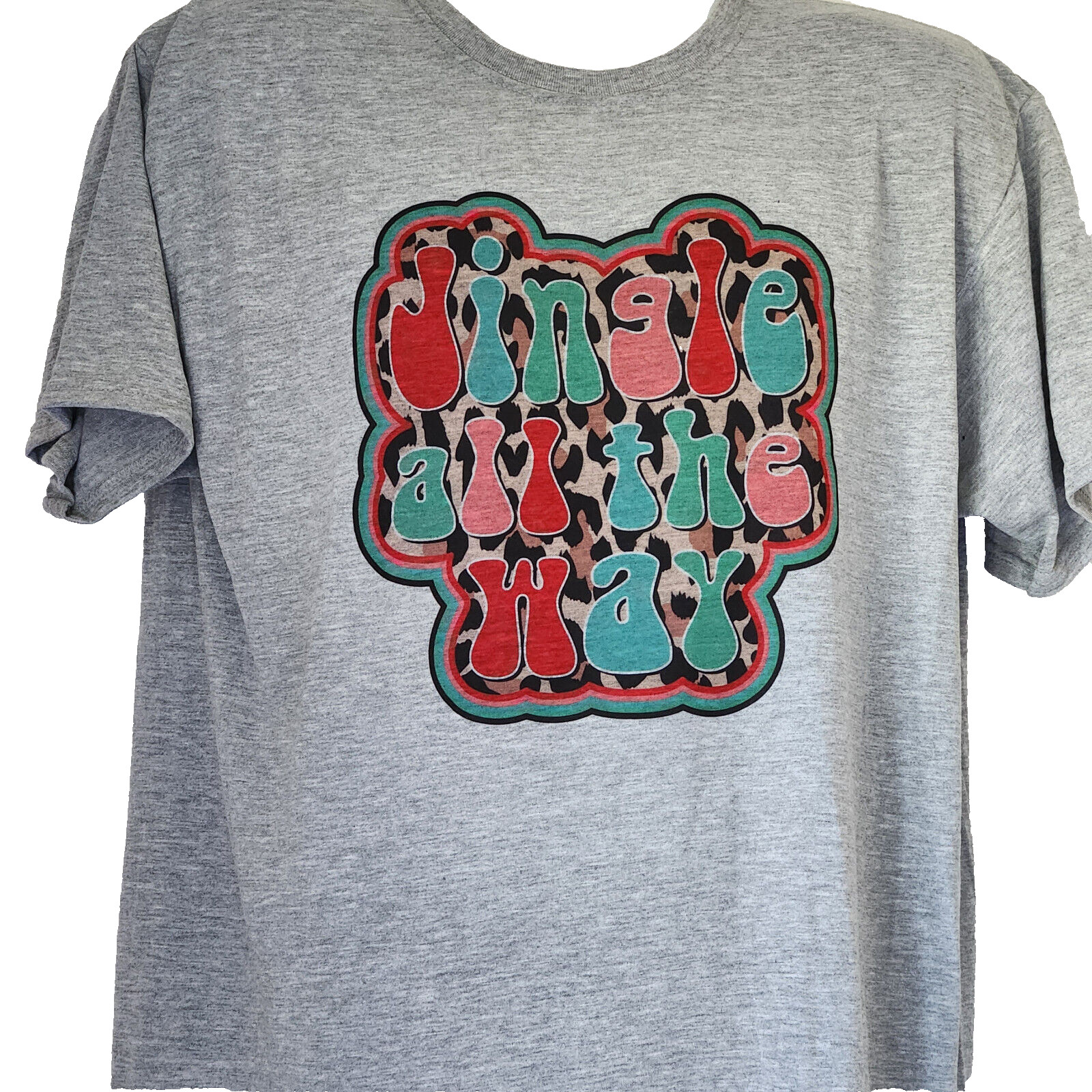 Jerzees Dri-Power Retro Holiday T Shirt Large Jingle All the Way Christmas Gray
