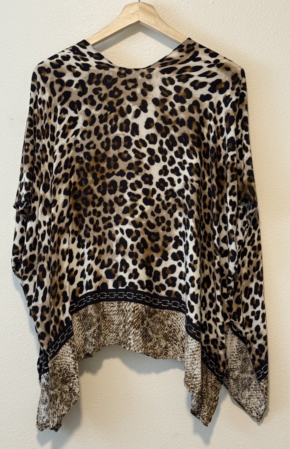 Chico’s Women’s One Size Leopard Print Fusion Ruana Poncho Lightweight Kimono