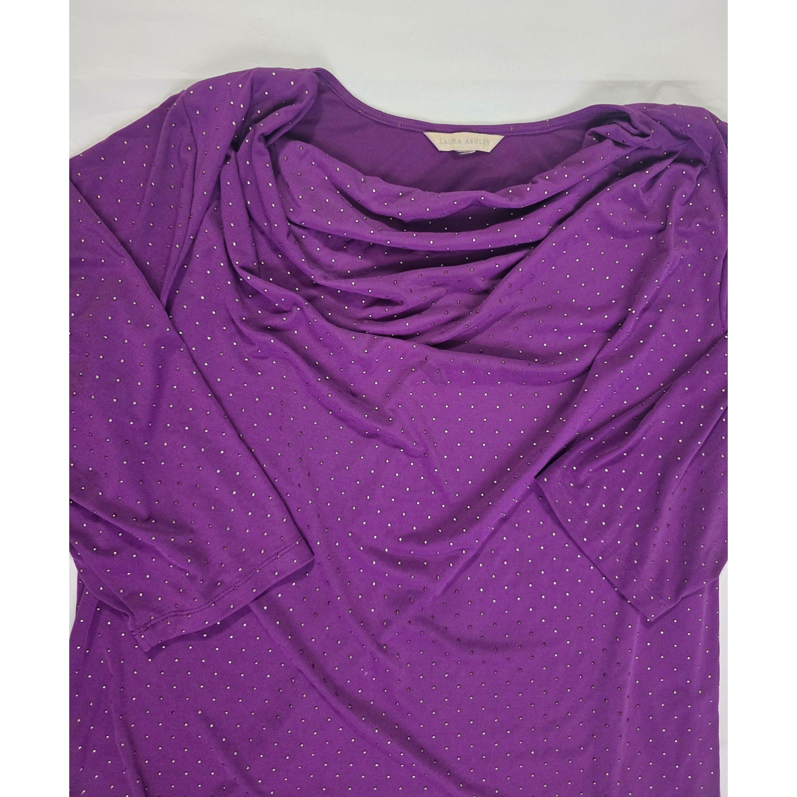 Laura Ashley Purple Cowl Neck Studded 3/4 Sleeve Ruched Top Plum Womens XL