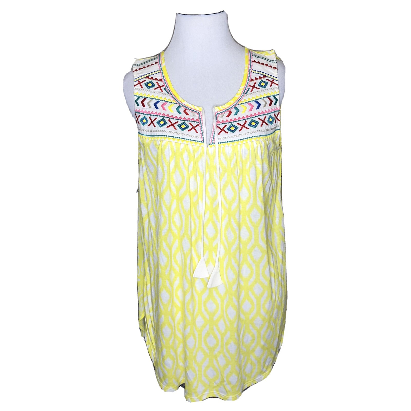 Anthropologie One September Yellow Boho Embroidered Tassle Tyndall Top Small