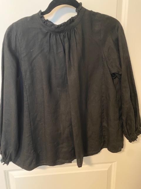 nEST ROBE JAPAN 100% LINEN LONG SLEEVE SHIRT BLOUSE BLACK WASHABLE O/S