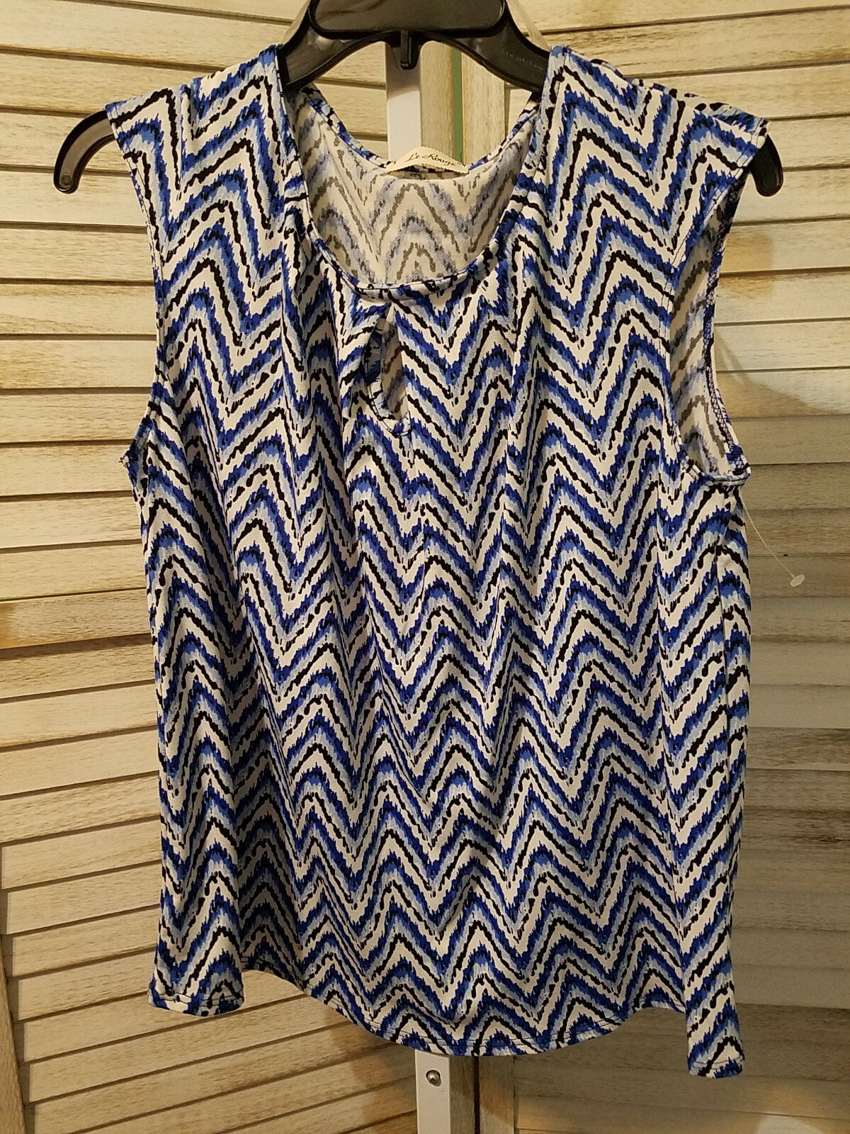 Womens Le Rouge Blouse Size M Blue White Black Designs Sleeveless Stretch