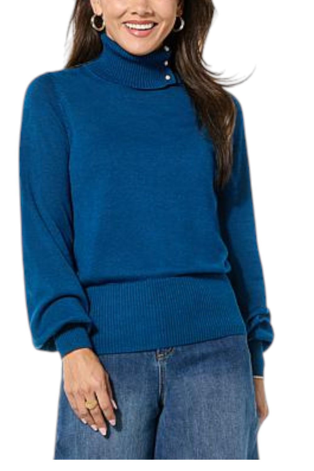 Christian Siriano Women’s Button Collar Turtleneck Sweater Blue