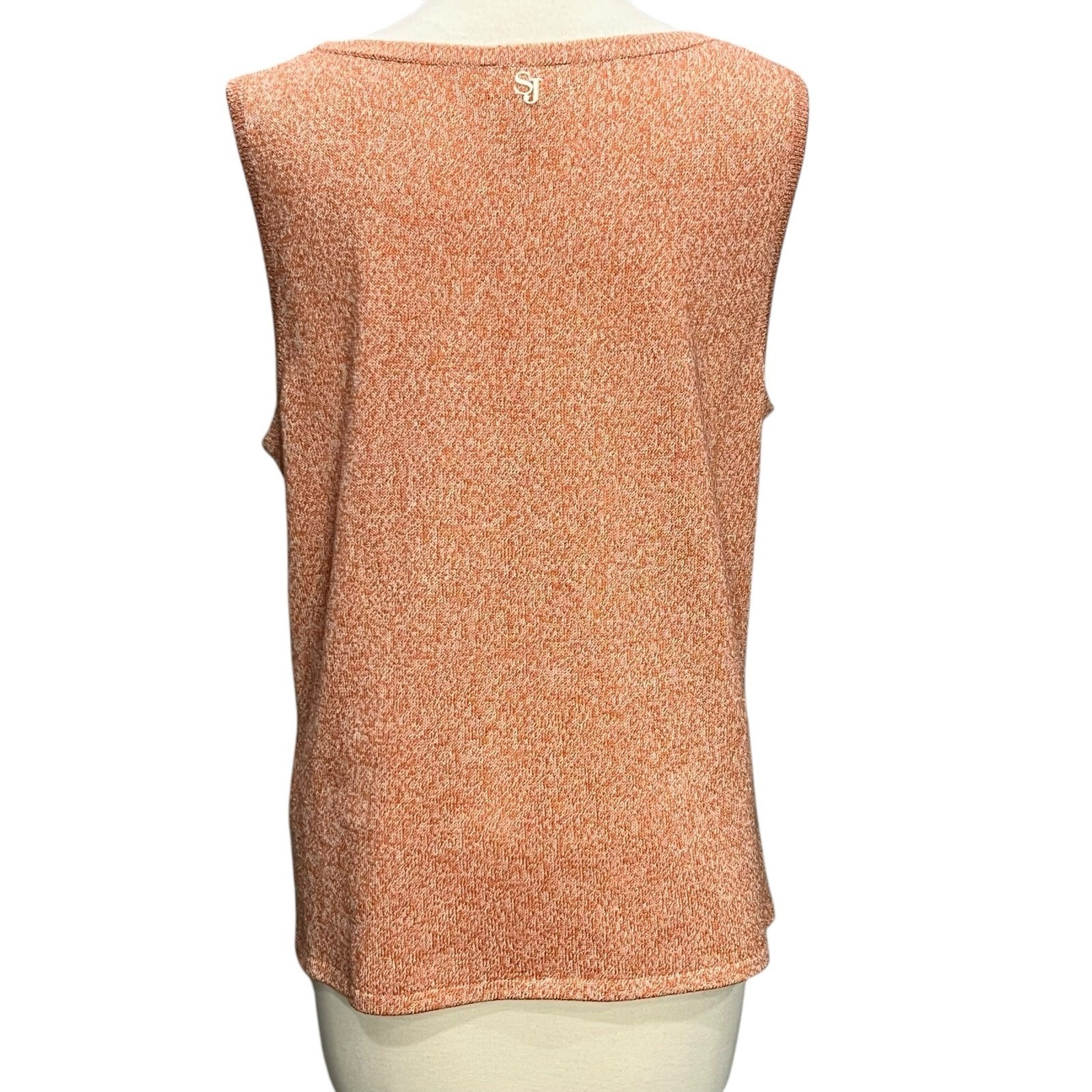 St John Sport Knit Tank Top L Orange Crochet Open Knit Wool Blend Resort Classic