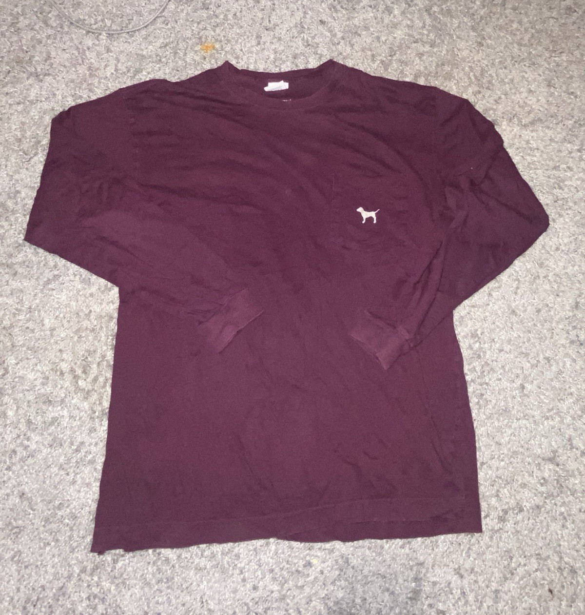 PINK Victoria’s Secret Purple Solid Cotton Knit Crew Neck Logo Tee Pockets S