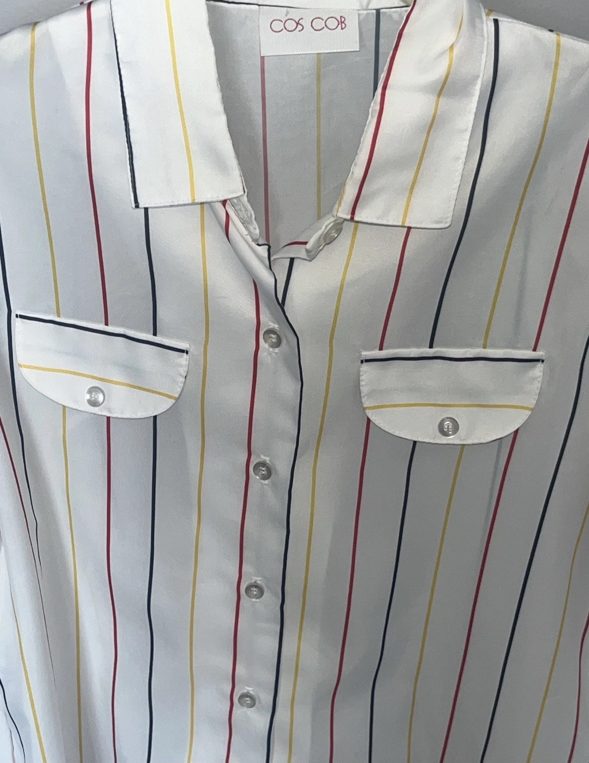 Vintage 70s Striped Secretary Blouse Cos Cob Lightweight Top Womens XL