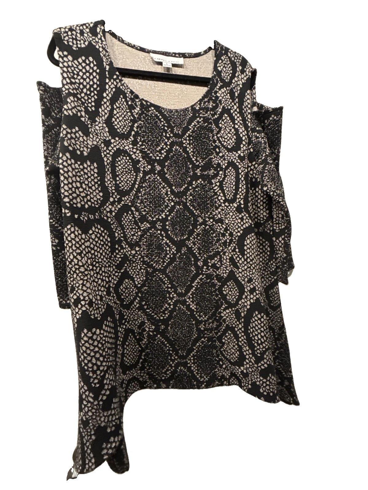 CAROLINE ROSE BLOUSE COLD SHOULDER SIZE LARGE GRAY BLACK