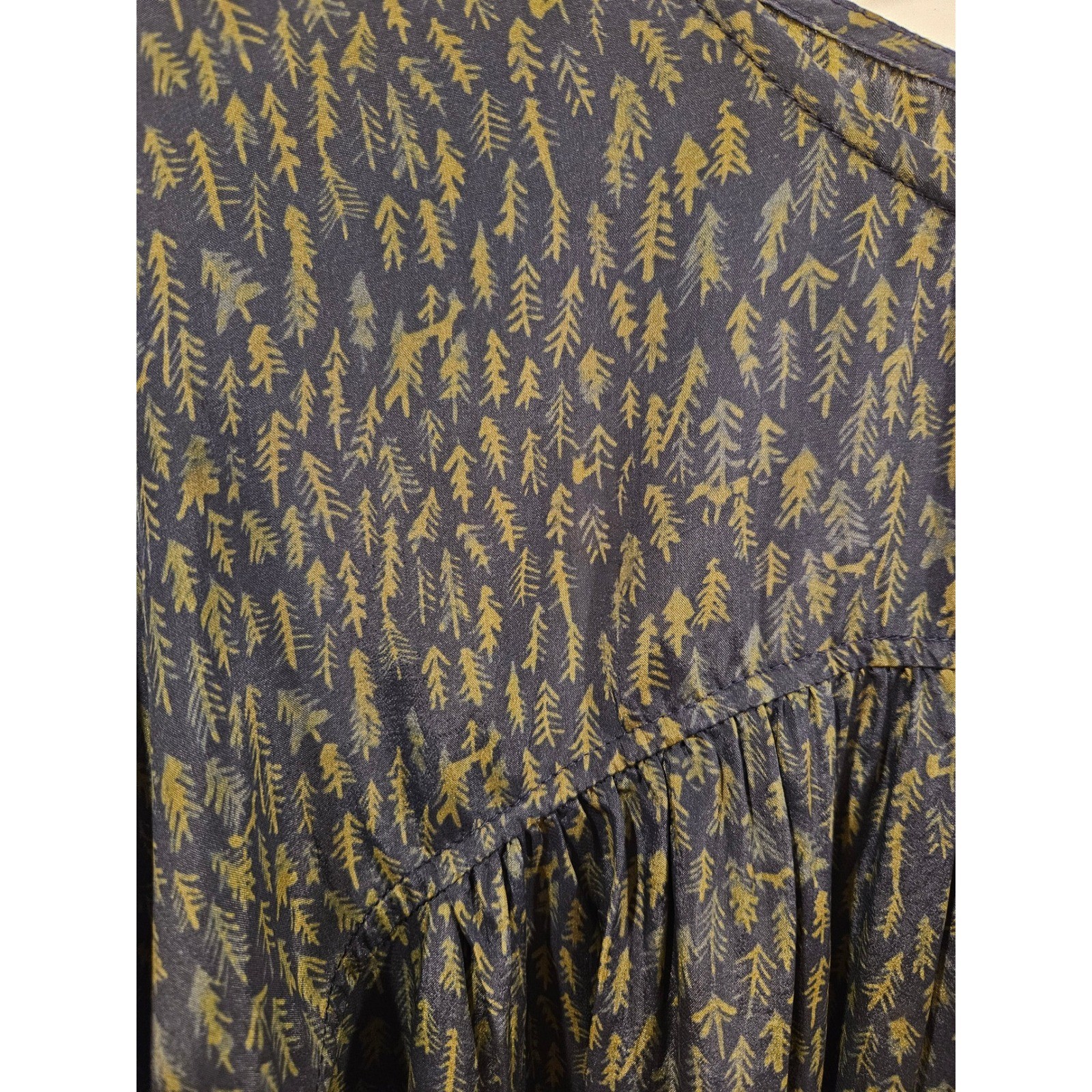 Billy Reid XL Natured Tree Forest Print Bell Sleeve Viscose Blouse Whimsigoth