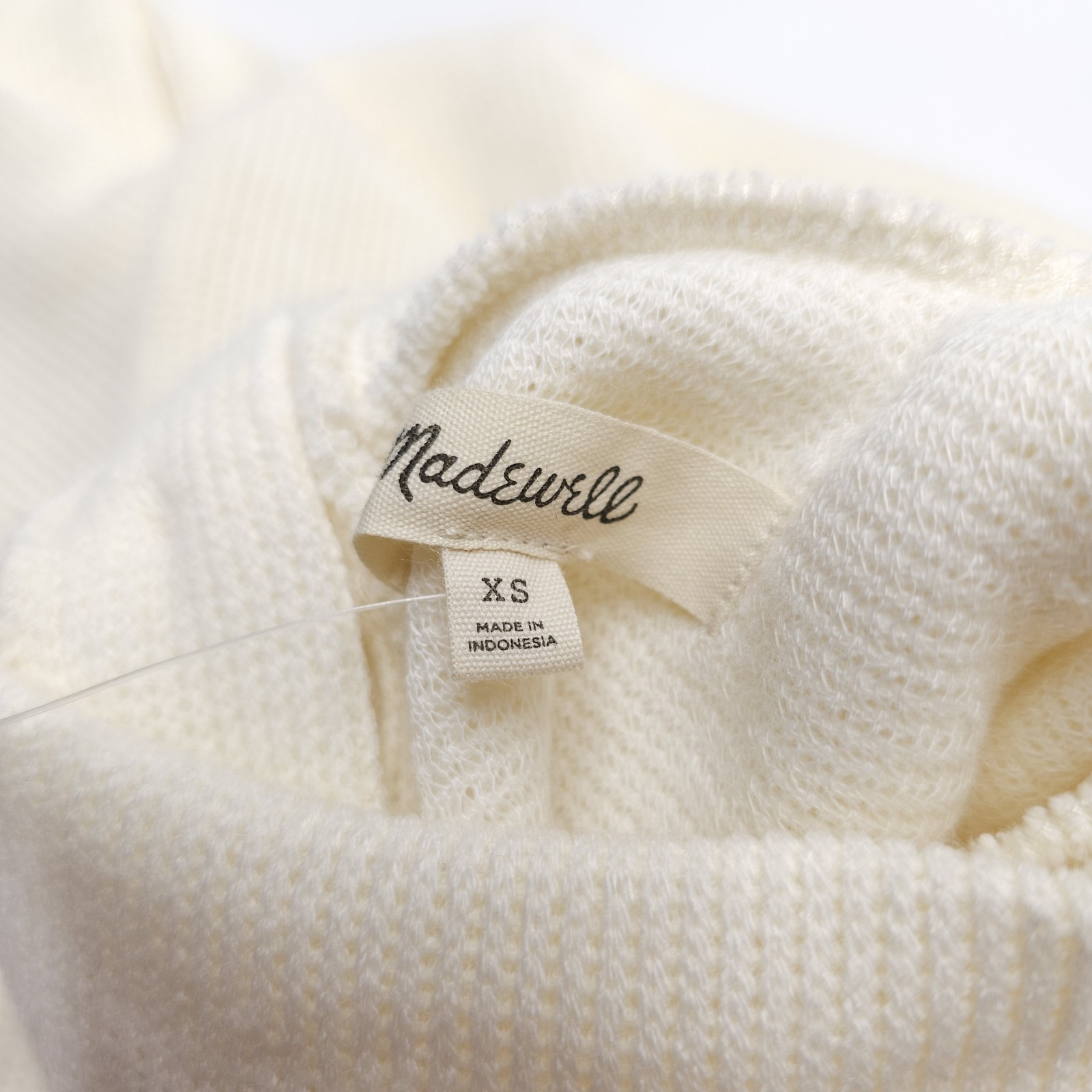 Madewell Sweater Womens XS Button Back Mockneck Top Cream Pockets Thermal Waffle