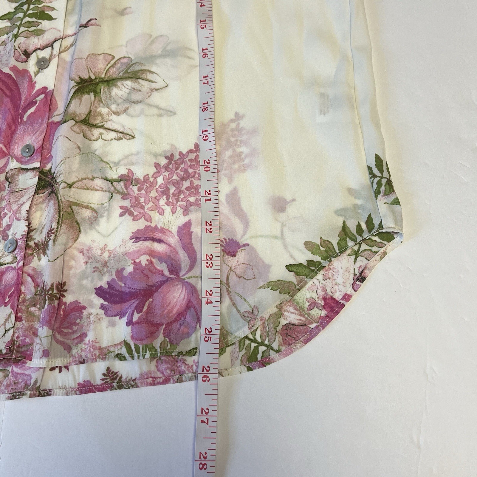 Rose + Olive Fairy Women’s White Pink Green Floral Resort Tropical Blouse M