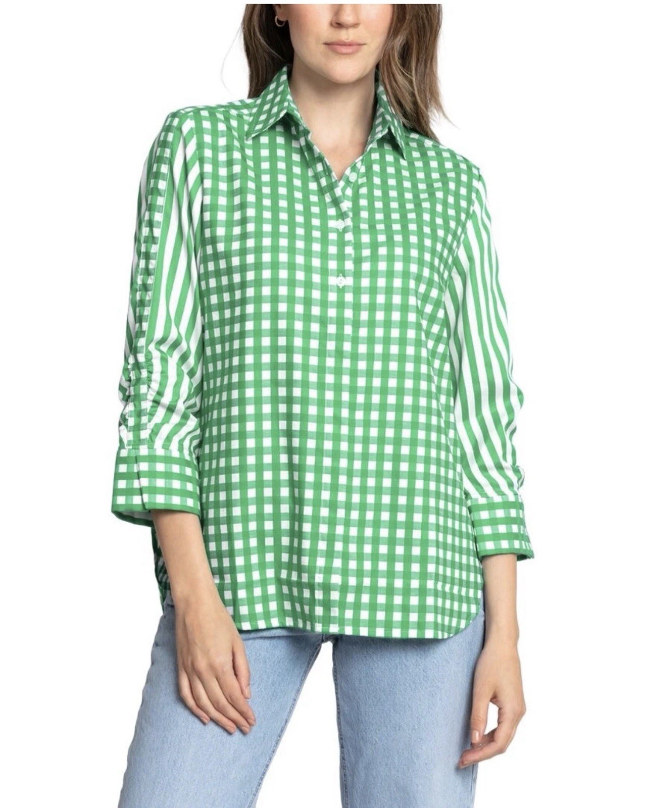 Hinson Wu Zoey Shirt Women’s Green Gingham Top Size Medium