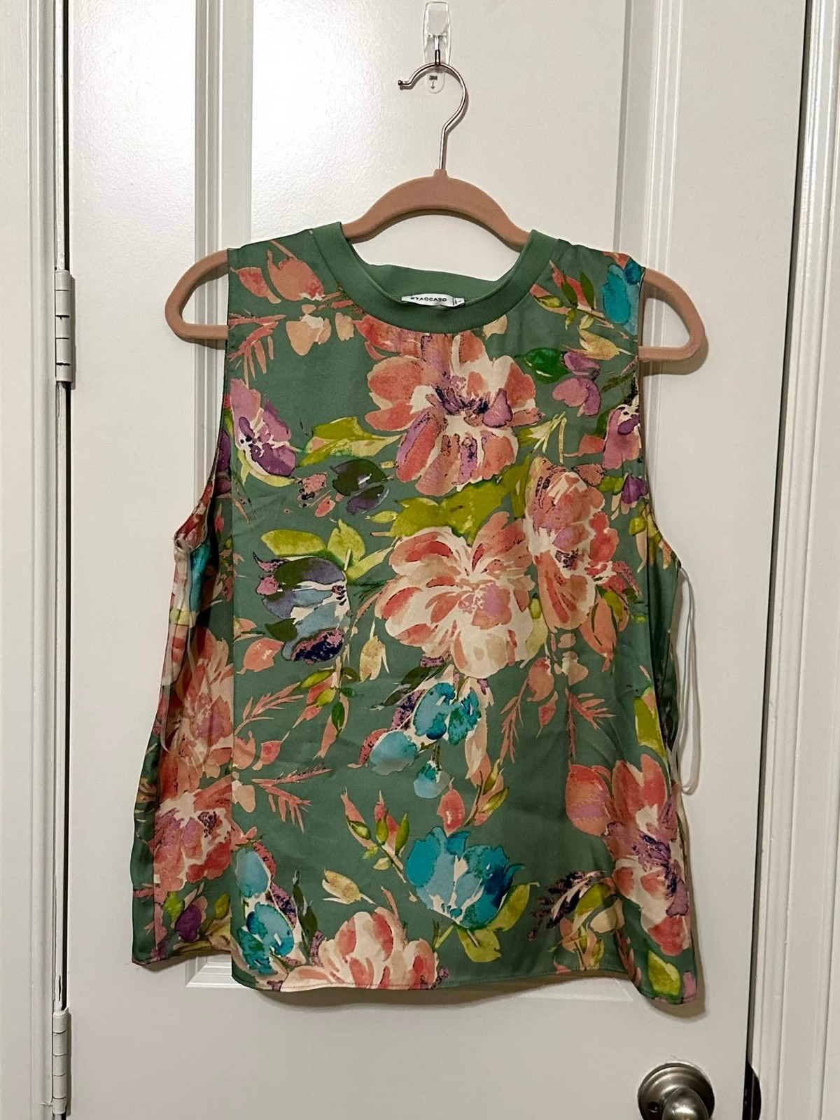Staccato High Neck Sleeveless Women’s Floral Top Blouse Large