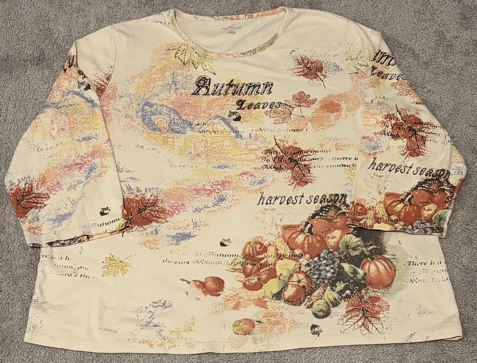 Allison Daley Womens Fall Harvest Season Autumn Leaves 3/4 Sleeve Shirt Sz Large