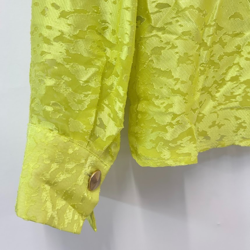 Donna Karan Womens L Long Poison Yellow Faux Wrap V Neck Blouse Top NWT O80