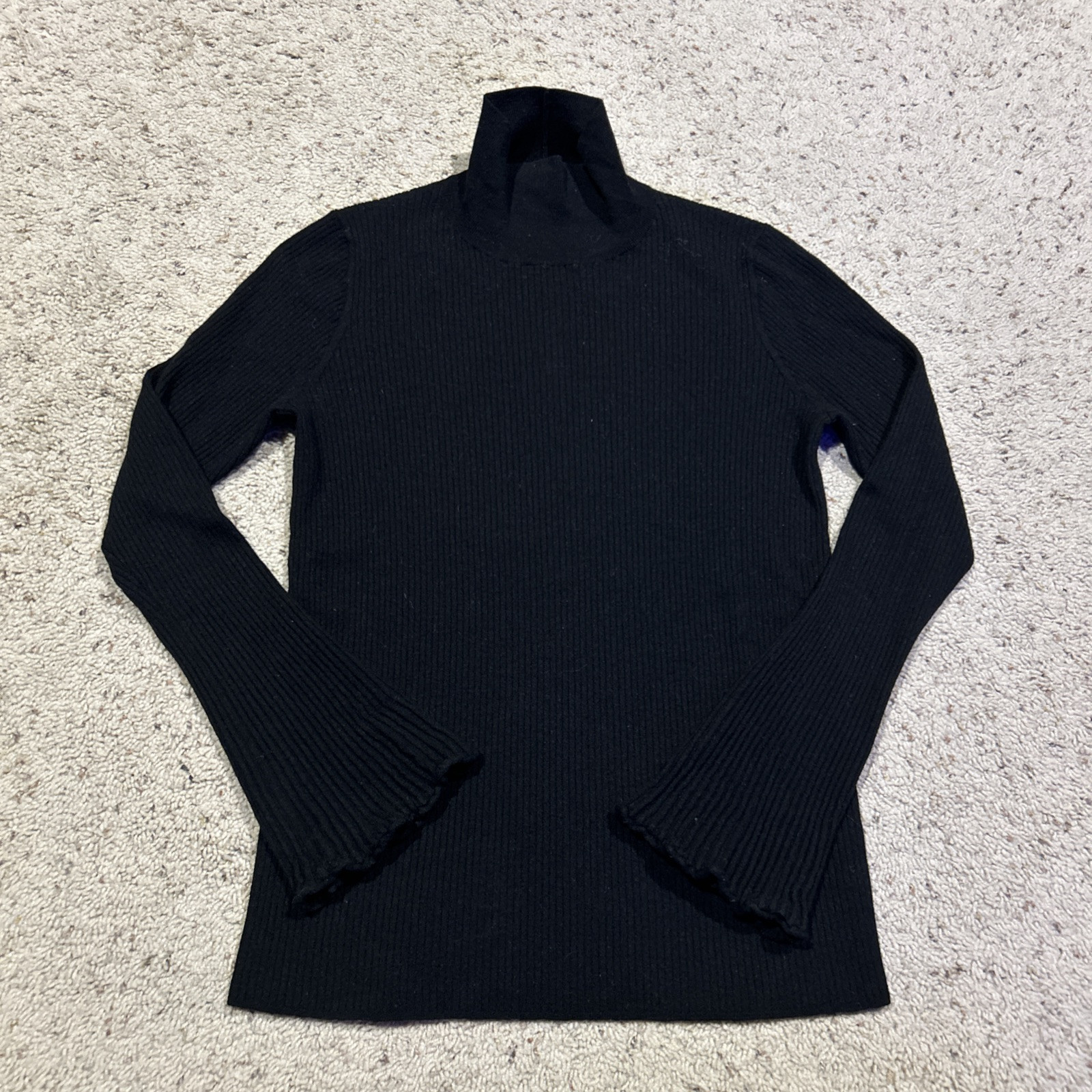 Lafayette 148 size Small? TOP Mock Neck Shirt WOOL Ribbed Ruffle Wrist B25