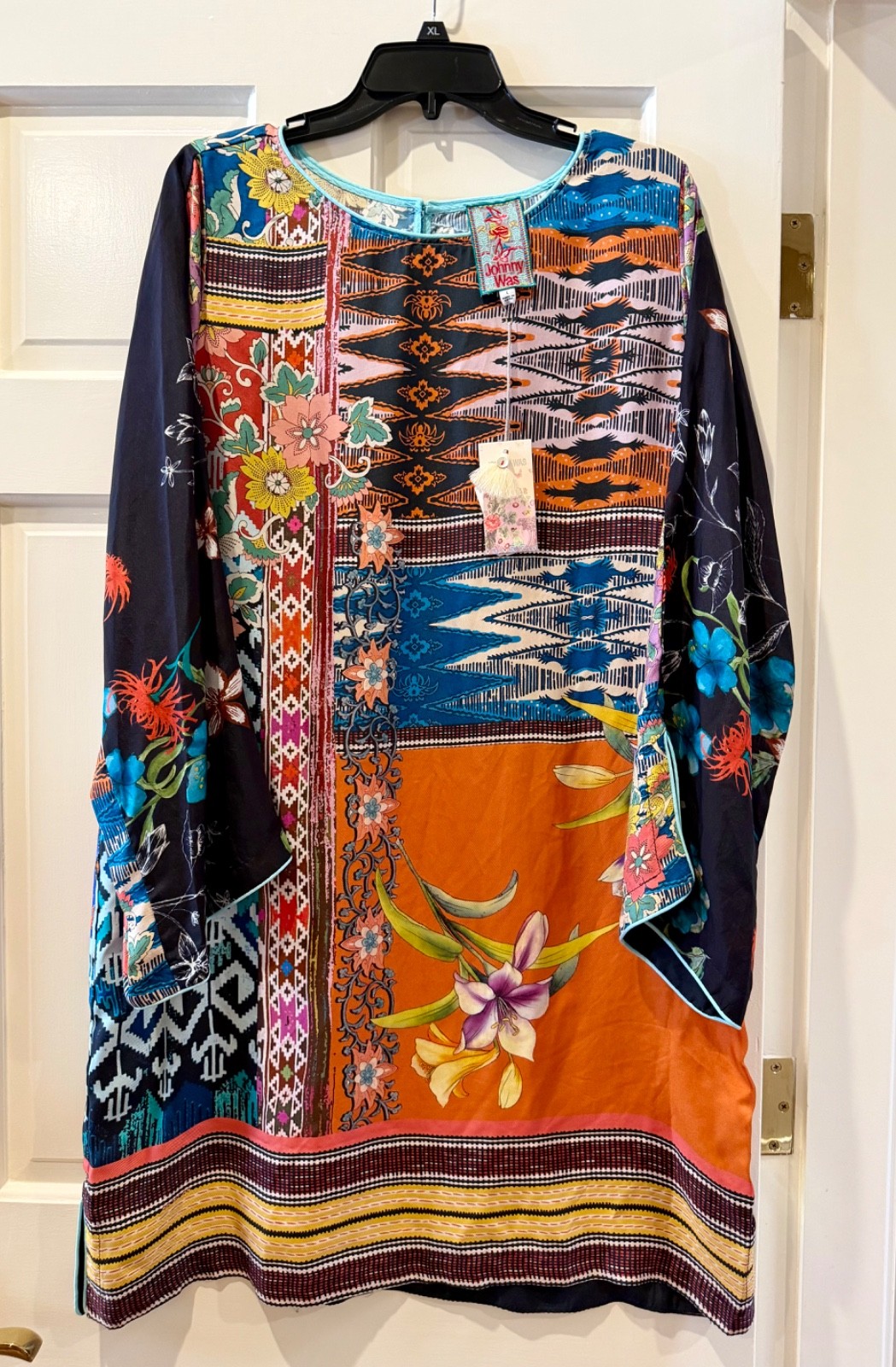 Johnny Was Luna Flare Sleeve 100% Silk Floral Dress Tunic Size L NEW w/TAGS