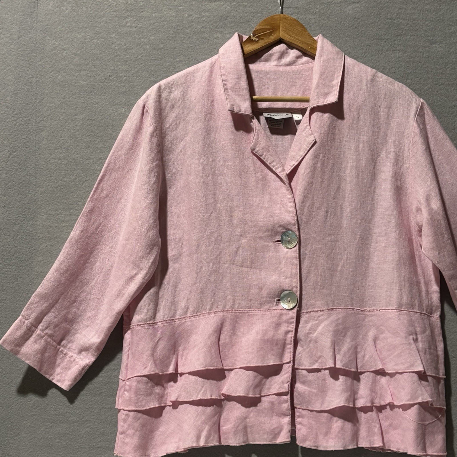 PATRICIA J Top Women S Pink 100% Linen Shacket Lagenlook Tiered Blouse Versatile