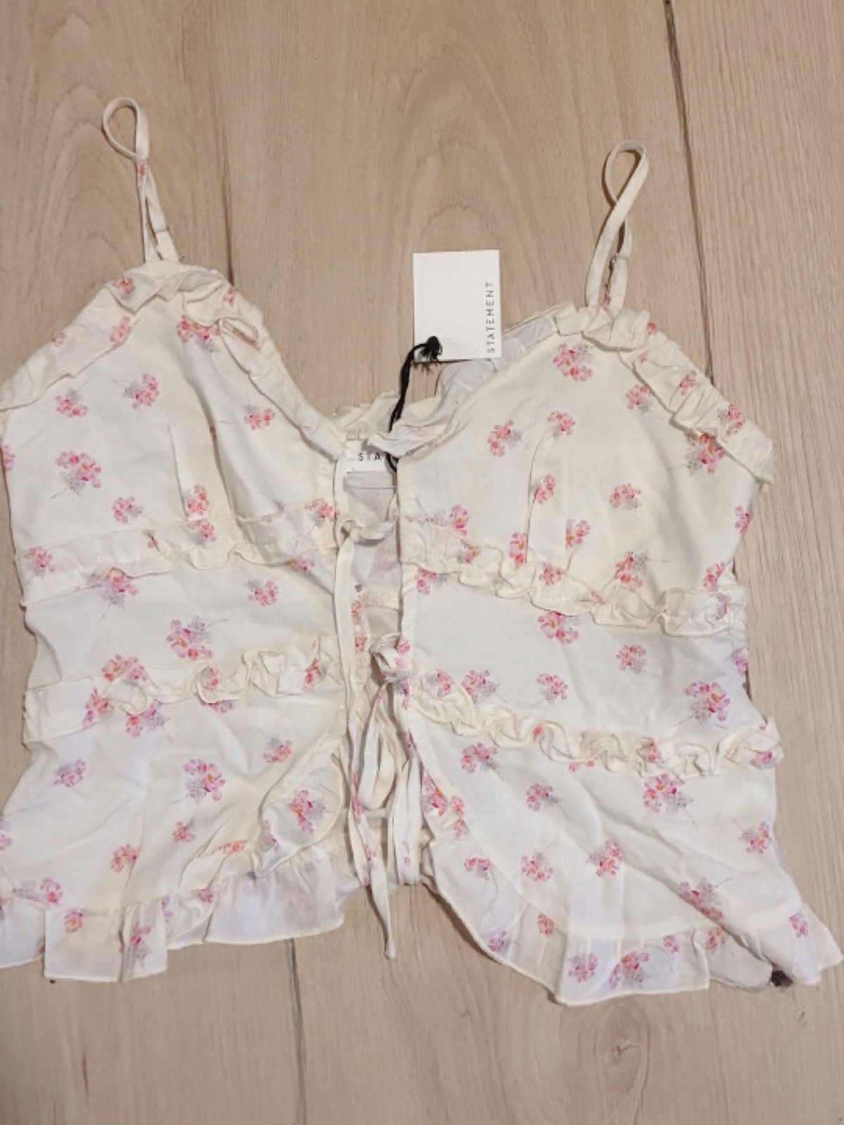 Statements Maternity S White Pink Floral Ruffle Tie Front Spaghetti Cami