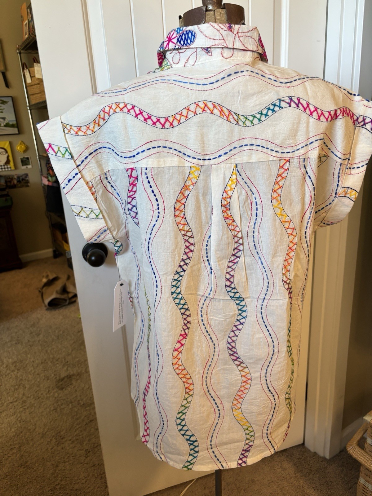 NWT En Creme Wildflower Pop Embroidered S/S Top Cream Boho MED/LRG