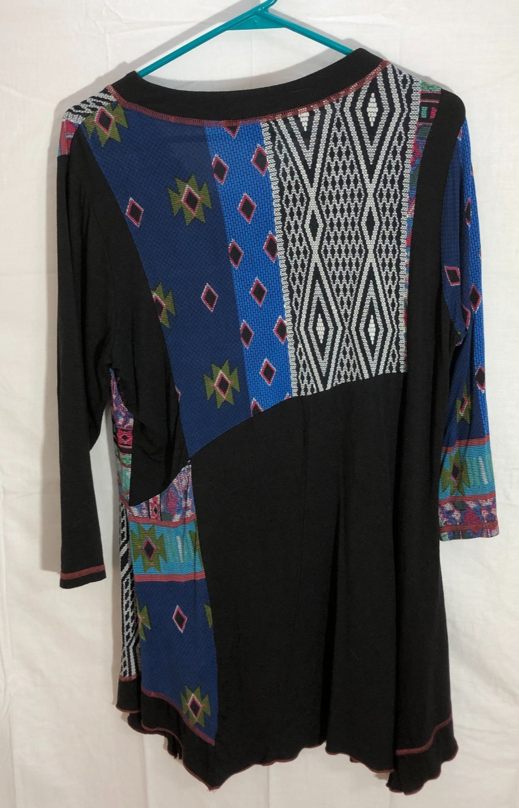 Parsley & Sage Womens Lagenlook Artsy Boho Mixed Media Patchwork Tunic Top Sz M