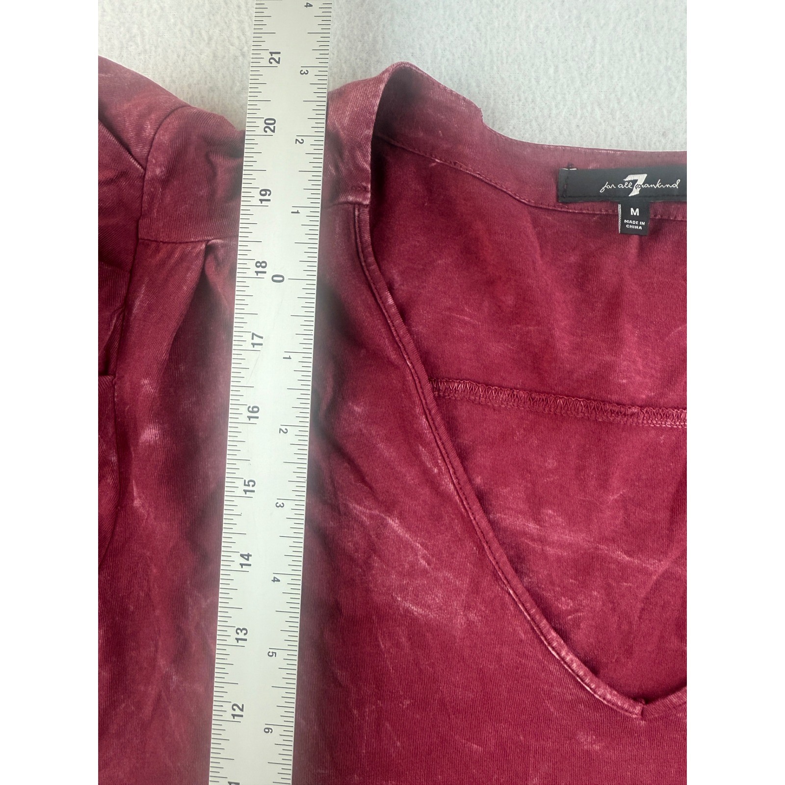 7 For All Mankind Maroon Puff Sleeve Top, V Neck, Long Sleeve, Casual, Blouse