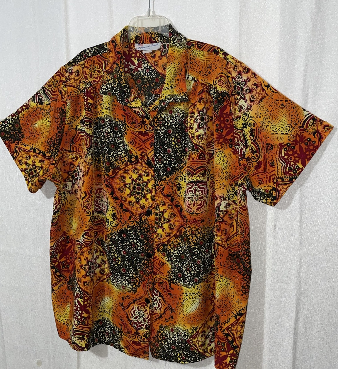 A Personal Touch Colorful Artsy Orange Multicolor Button Up Top Made In USA 3X