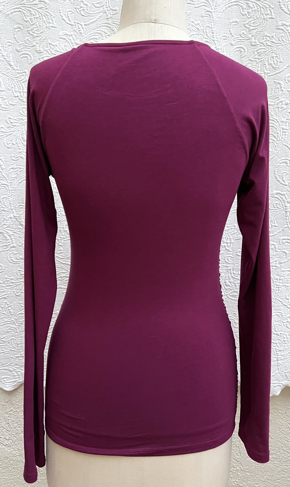 Garnet Hill Maroon Blouson Mock Wrap Jersey Knit Top Blouse Women’s Sz Small