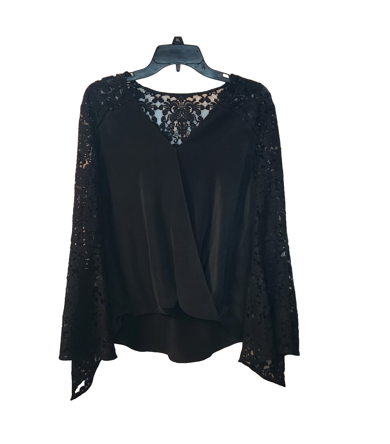 Bailey 44 Black Faux Wrap Long Lace Bell Sleeves Size Small Hi-Low