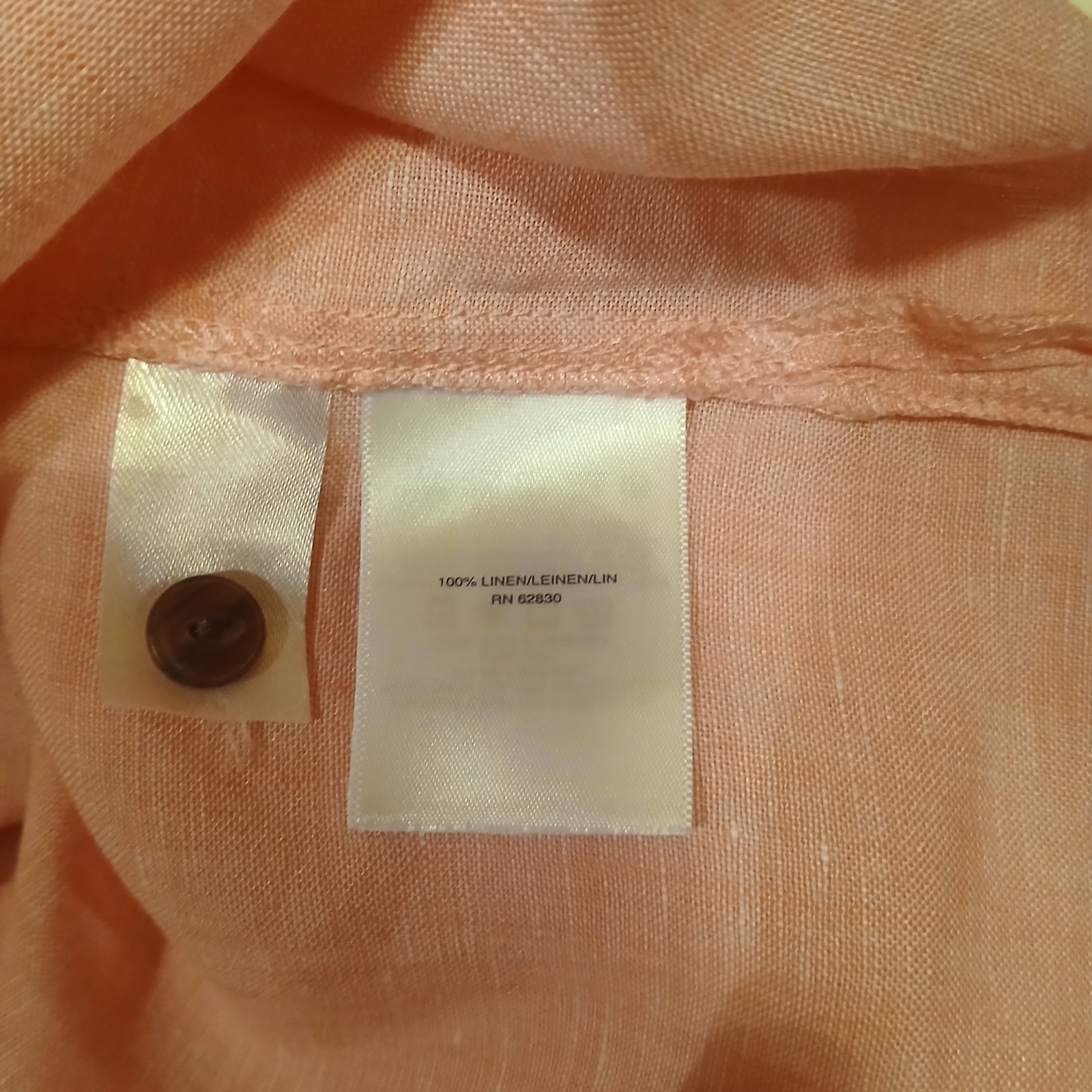 Lands’ End Women’s Shirt Long Sleeved Button Up Linen Peach Pink Large (14-16)