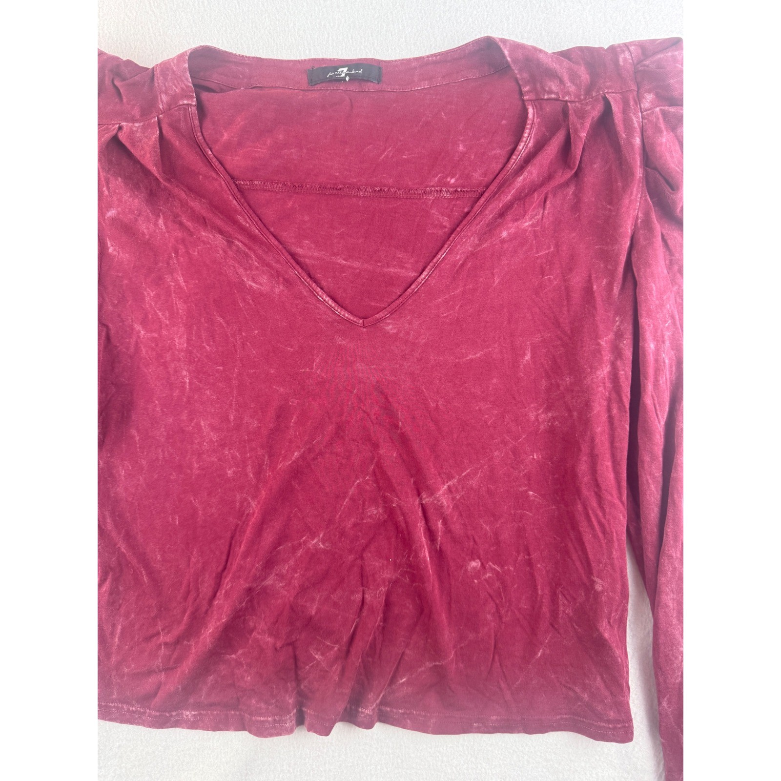 7 For All Mankind Maroon Puff Sleeve Top, V Neck, Long Sleeve, Casual, Blouse