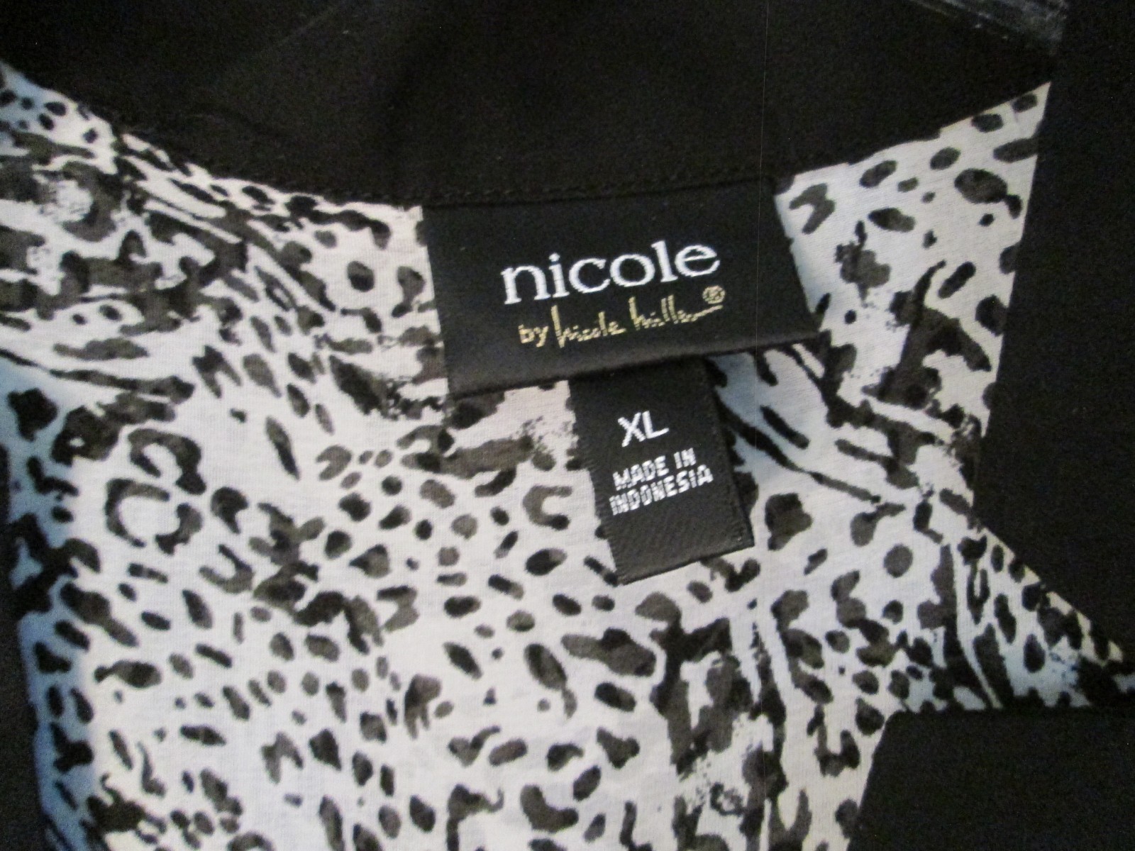 NICOLE MILLER BLACK/WHITE/PURPLE L/S TUNIC TI-BACK SLV SZ XL EXC COND! LITEWGT!